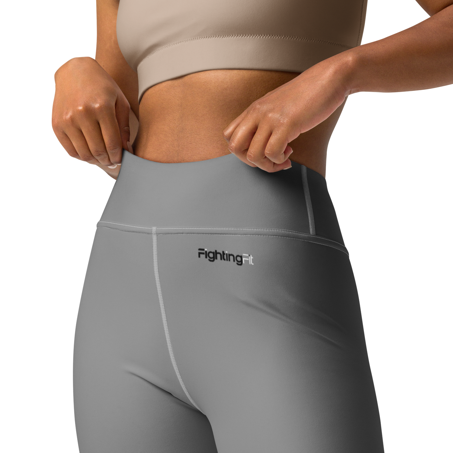 FightingFit - High Waisted Leggings - DuoColour Logo - Grey w/White Stitching